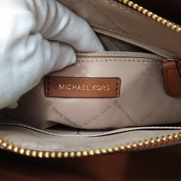 Michael Kors Mercer Gallery Brown Leather MK Printed Satchel Tote Bag - NWT $358 - Picture 12 of 16